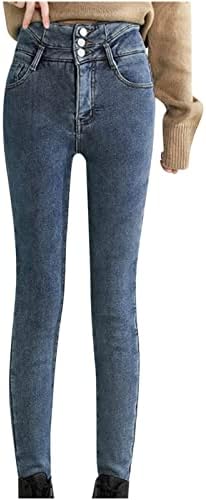 Viyw фармерки за жени со висока половината руно наредени термички панталони тинејџерска девојка зима топло тесно тесно вклопување