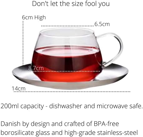 Чаши од чај од елфин со чинии дански дизајнер сет од 2, 6,75oz/200ml
