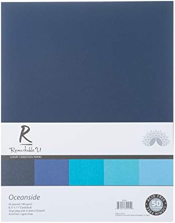 Премиум во боја на картонска хартија 8,5 ”x 11”, разновидна сина боја | 65lb мазна текстура | Цврсто основно занаети за занаети