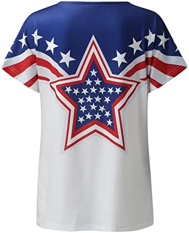 Атлетик Топ Жени Американска Ѕвезда Знаме Топ Кошула V Вратот Кошула Мода Краток Ракав Врвот Независност Жените Шарени