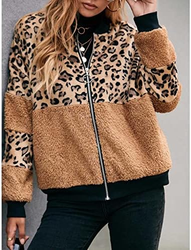 Леопард зашипна кадифен патент јакна, дебелина на отворено дебело палто со џебови