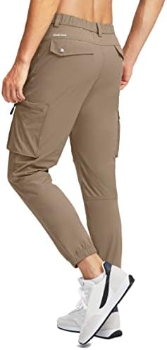 Машки пешачки панталони за пешачење со 7 џебови со 7 џебови, тенок вклопена работа, патувајте голф товар панталони за мажи за