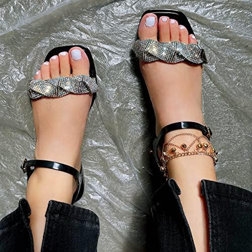 Расади со клин -сандали за жени отворени модни дијаманти пети сандали жени модни модни сандали чевли летни обични рамни женски сандали