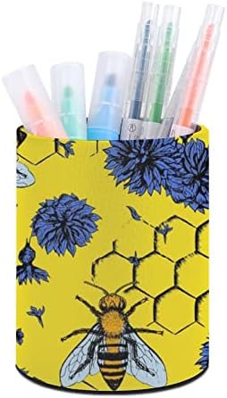 Пчели и цвеќиња PU кожни моливи за моливи на тркалезно пенкало за садови за контејнери за канцеларија за канцелариски дом за