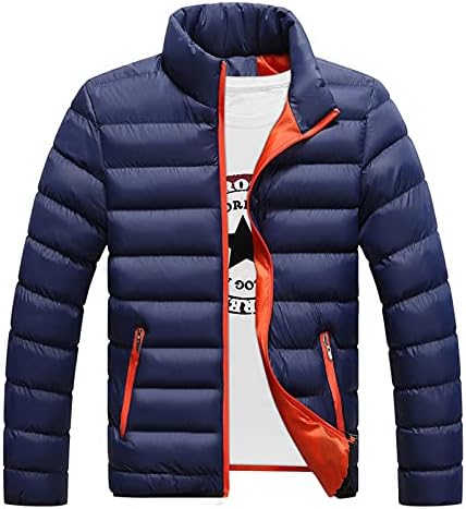 Машка зимска пуферска јакна со лесна долга ракав по поштенски јака надолу со топла памучна јакна со џебови со џебови