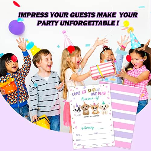 Хапино сет од 20 картички за покани за роденден со коверти за деца, кученца кучешка забава за роденденска забава за момчиња