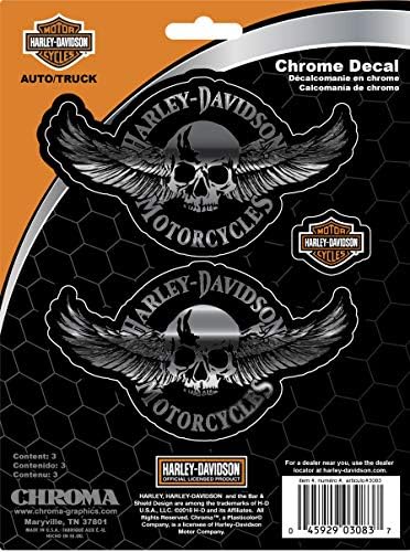 Chroma 003083 Harley-Davidson Skull w/Wings Classic Amblem Decal, 2 пакувања