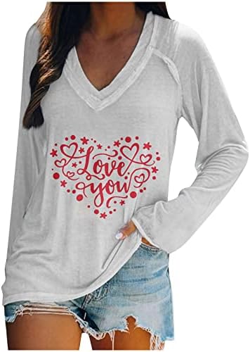 Жените Денот На Вљубените Отворено Блуза Уникатен Срцето Печатени Пуловер Блузи Мода Лабава Повик В-Вратот Кошули Џемпер