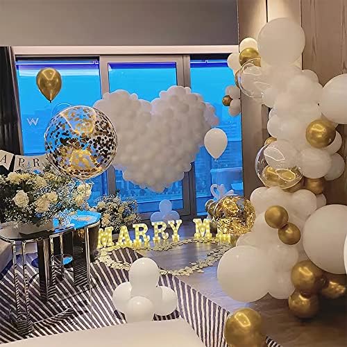 Декорации со бели и златни балони, 104 парчиња 5inch 12inch Бело злато забава балони за свадбени роденденски роденденски годишнини годишнини од новогодишни украси итн.