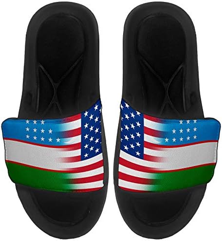 ExpressitBest Pushioned Slide -On Sandals/Slides за мажи, жени и млади - Знаме на Узбекистан - Узбекистанско знаме