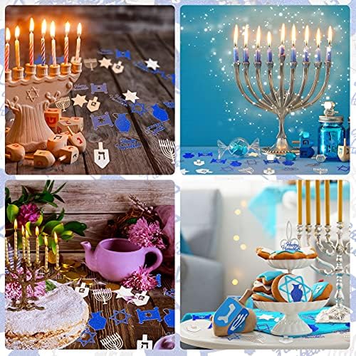 200 парчиња сјајни ханука за одмор конфети еврејски конфети менора starвезда форма ханука, сини и сребрени хартија, украси на