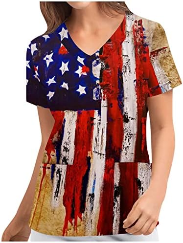 Денот на независноста Работа на врвови, женски американски знамиња маички starsвезди ленти краток ракав против вратот 4 јули