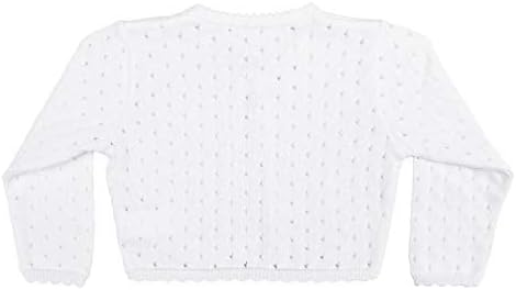 Девојки бел памучен џемпер со шема на капка солза и исечена трим