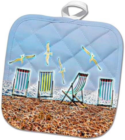 3drose столици на плажа на плажа со галеби Слика на лесна инфузија - постери