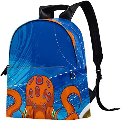 TBOUOBT кожен ранец за патувања со лесен лаптоп лесен ранец за жени мажи, цртан филм на животинско од октоподско море