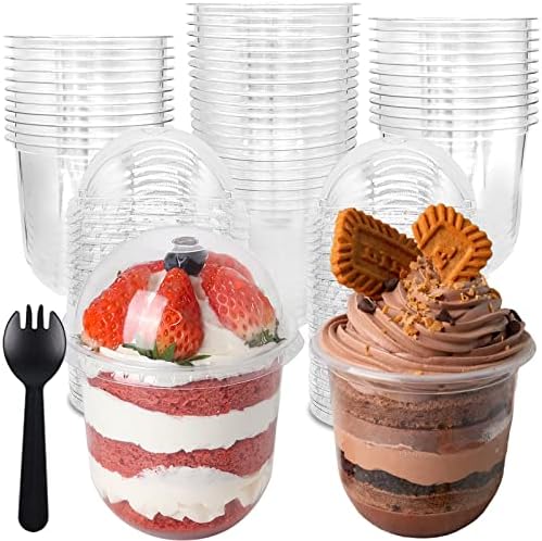 50 пакувања 12oz јасни пластични чаши со капаци на куполи и спорови без чаши за десерт, за еднократна употреба парфит пудинг