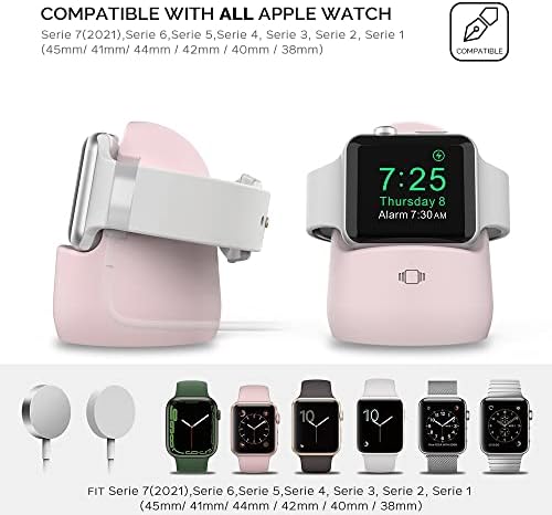 Ahastyle iwatch Stand Silicone Charging Holder Accoders за Apple Watch Series 8/Ultra/SE2/7/6/SE/5/4/3/2/1, поддржува режим на ноќна мерка 【адаптери што не се вклучени】