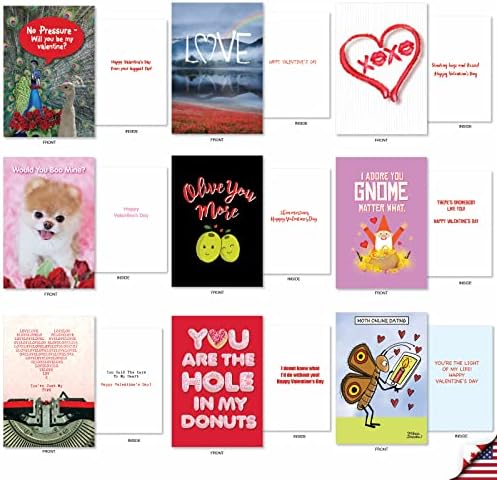 NobleWorks - 36 разновидни сетови смешни честитки за Денот на вineубените, најголемиот дел од ковертите, сортата за разновидност