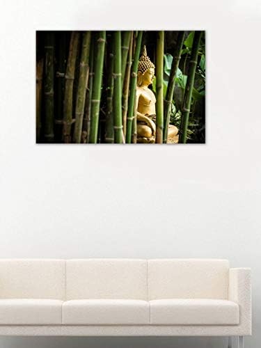 999STORE Дрвени врамени печатени златни Буда во сликарството со платно од бамбус шума