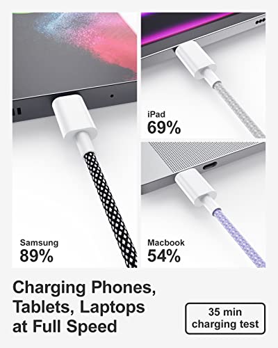 [3 пакет/6ft] USB C до USB C кабел, најлонски плетенка USB тип C до C кабел за полнење Брзо полнење за iPad Pro 6/5/4/3, iPad