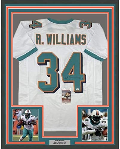 Рамка за автограмиран/потпишан Рики Вилијамс 33х42 Мајами Белиот фудбал Jerseyерси ЈСА Коа