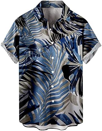 Dudubaby Mens Hawaii летен одмор на плажа копче памук постелнина Boho графички обични лабави лесни кошули со лесни роденден