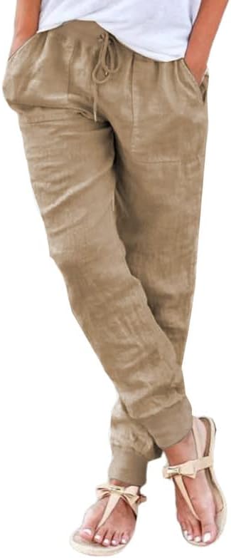 Dokotoo жени 2023 Обична вратоврска за влечење еластична половината лабава карго панталони со џебови со џебови