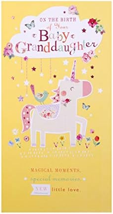 Нова внука за раѓање честитки за честитки од Халмарк - симпатичен дизајн на еднорог со детали за розова фолија и прилози за