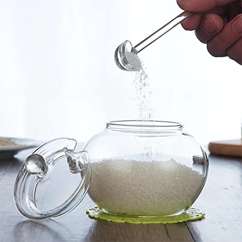 Lychao 250 ml Crystal Sugar Bowl со покривка и лажица за зачинување на тегла за комплети за складирање во кујна