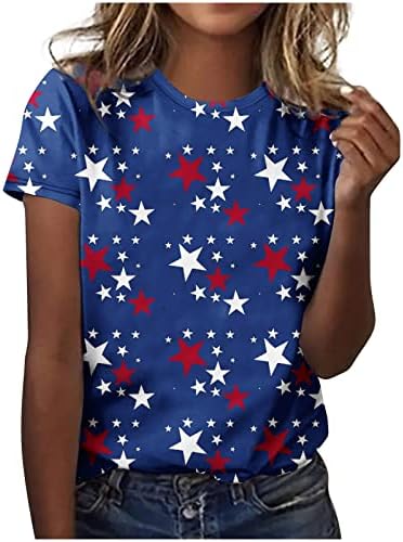 Американска кошула со знаме за жени 4 -ти јули Ден на независност на Денот на независноста, летен врвови на кратки ракави на