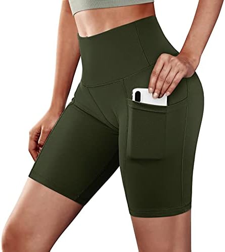Здфер плен шорцеви за жени со високи половини јога панталони за контрола на стомакот, кои работат со абдоменски шорцеви со џебови